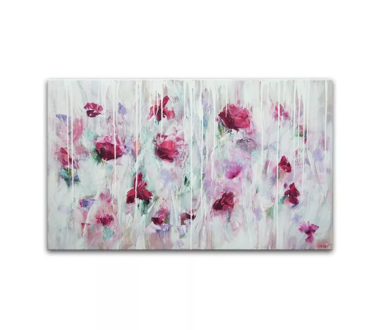 floral painting - big modern white pink floral painting on canvas original textured beautiful abstract art