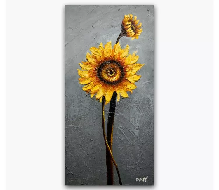 floral painting - original abstract sunflowers painting for home decor textured modern abstract floral art
