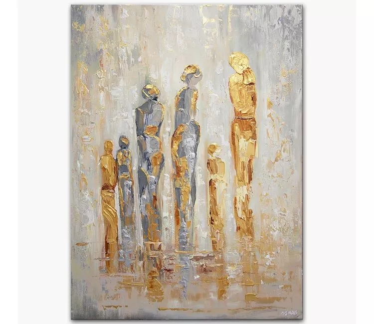figure painting - gold silver abstract figures painting on canvas modern original textured vertical art decor