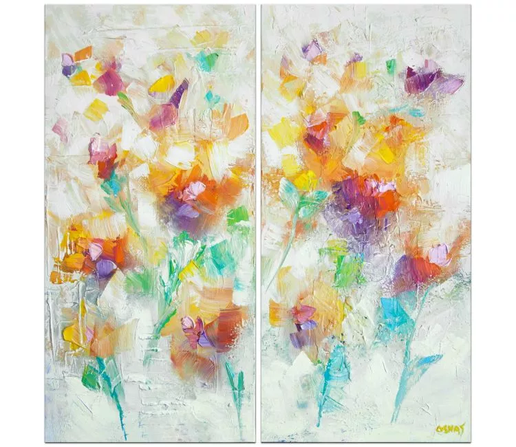 floral painting - colorful contemporary floral abstract art for bedroom office living room wall art