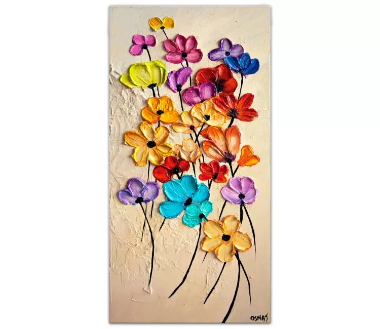 floral painting - modern colorful floral art original textured abstract flowers painting for home decor