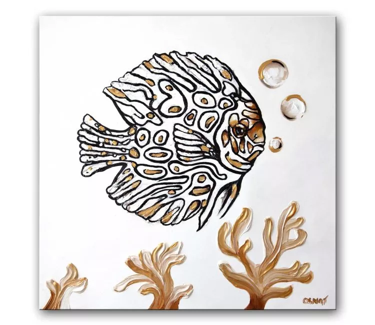 animals painting - original Discus Fish painting on canvas 3d art Abstract Painting Modern wall decor for living room