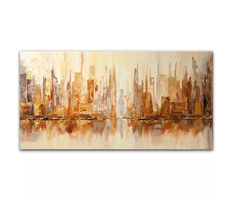 cityscape painting - abstract art cityscape painting for living room original modern gold rust wall art