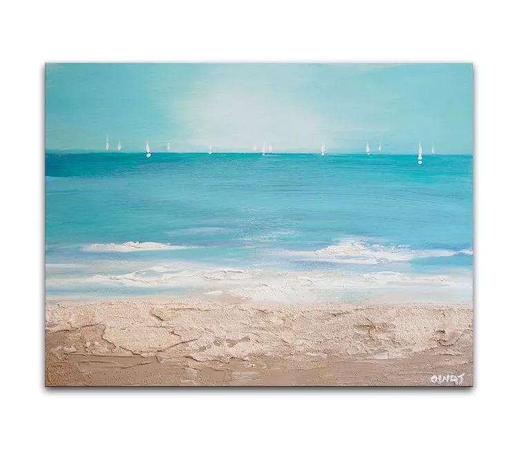 sailboats painting - ocean seascape painting with sailboats calming abstract art