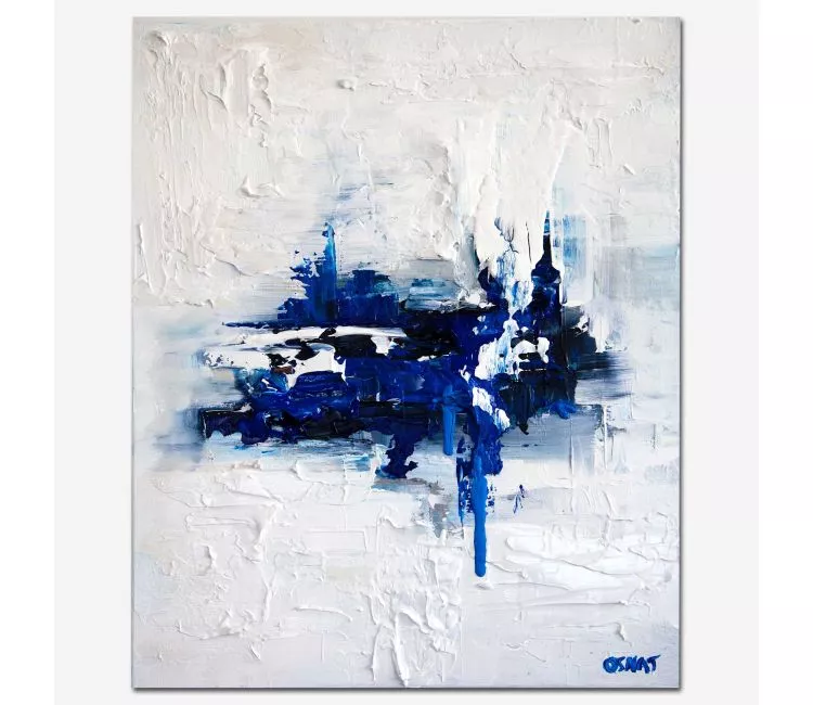 minimalist painting - textured abstract painting on canvas in blue white colors modern wall art