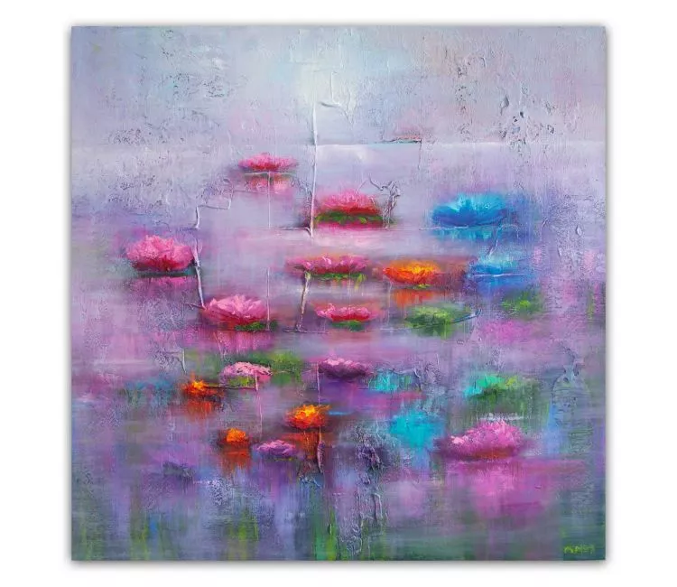 colorful original lily pads painting modern textured abstract floral art