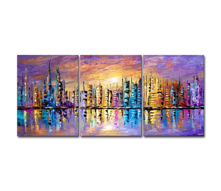 colorful cityscape painting original textured abstract art for living room and office