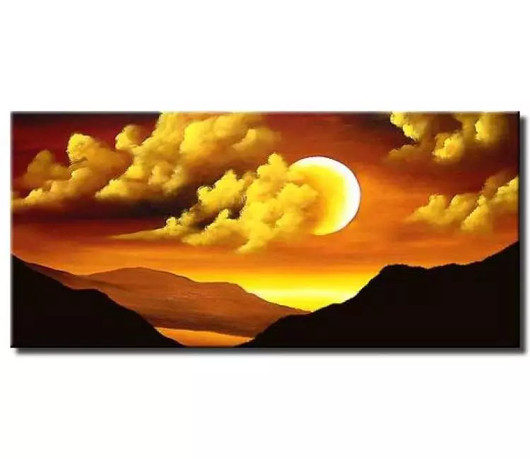 landscape paintings - modern landscape moon painting on canvas original minimalist clouds painting
