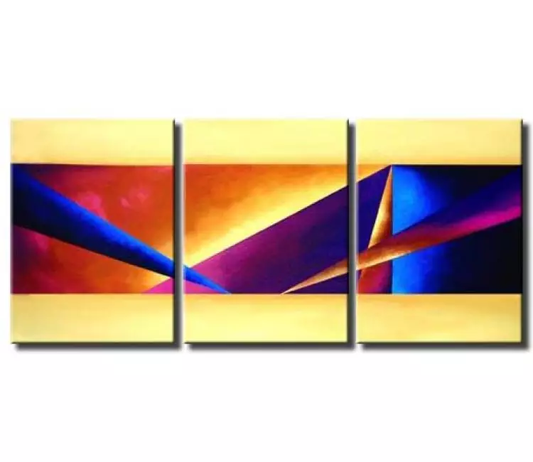 geometric painting - triptych canvas triangles art