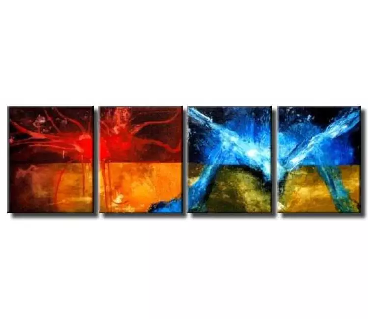 abstract painting - big blue red abstract painting on large canvas art multi panel modern wall art