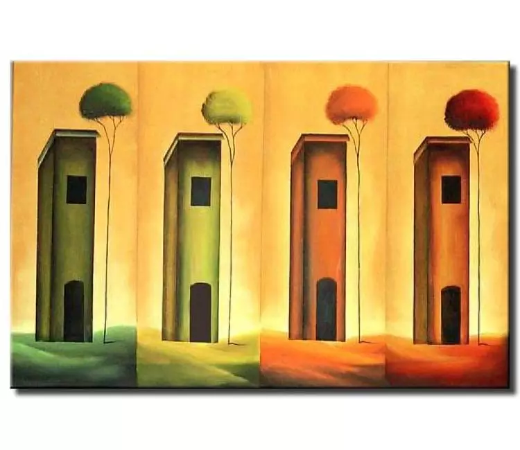 landscape paintings - colorful buildings abstract painting