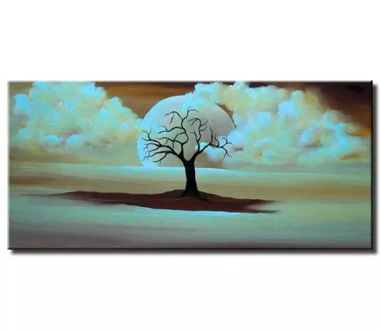 landscape paintings - surrealist moon painting on canvas modern abstract landscape living room wall art