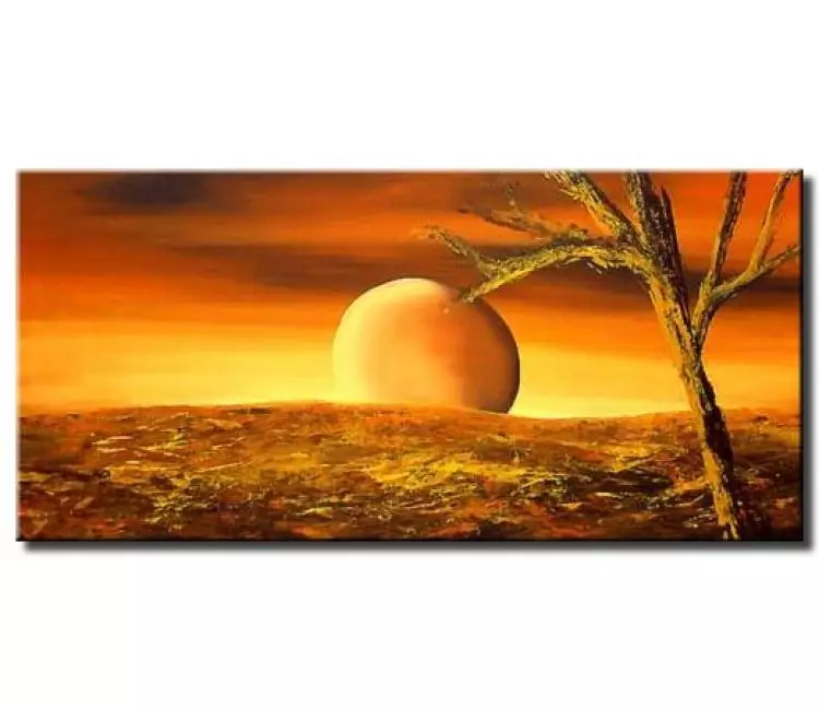 landscape paintings - orange abstract moon painting modern landscape tree art on canvas living room minimalist wall art
