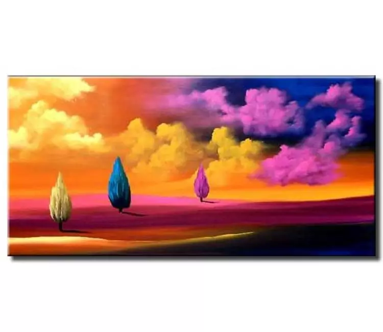 trees painting - colorful cypress trees painting