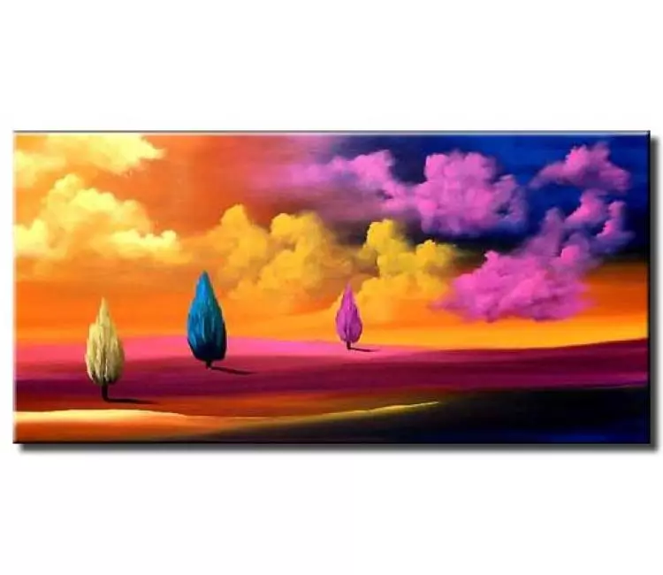 trees painting - colorful landscape trees painting on canvas modern artwork original abstract painting