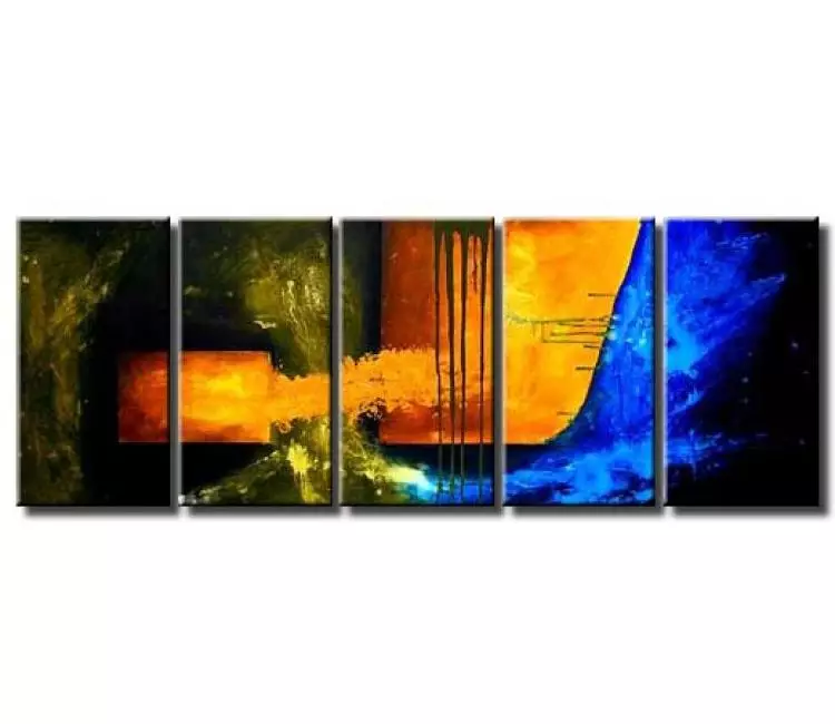 abstract painting - big modern blue green yellow abstract painting on large canvas art