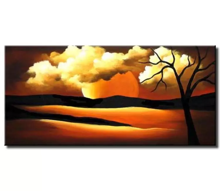 landscape painting - moon painting on canvas modern artwork original abstract landscape painting in earth tone colors