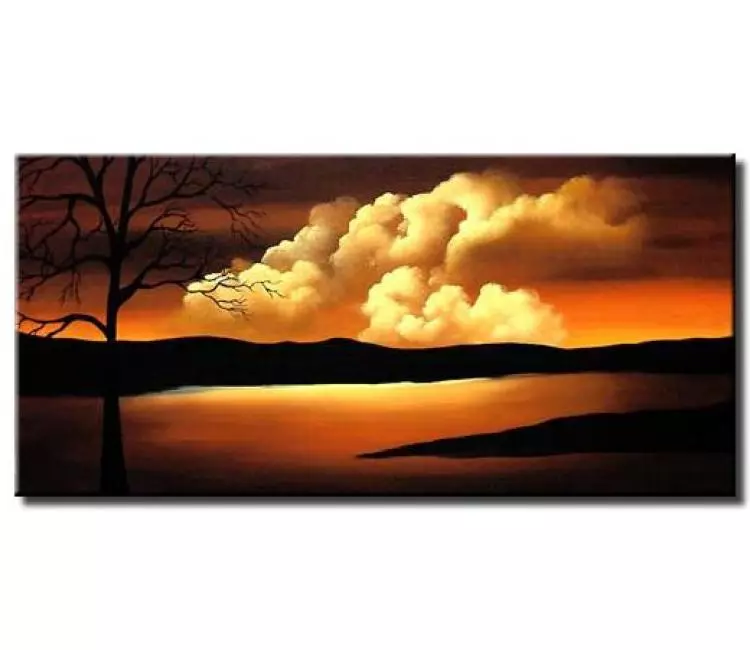 trees painting - modern sunrise desert painting on canvas original dawn painting