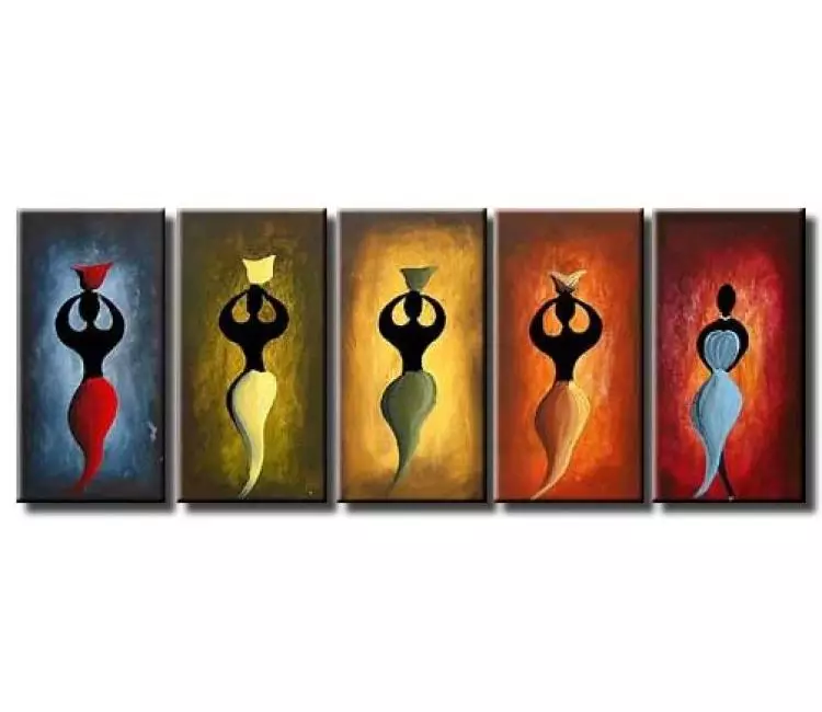 abstract painting - colorful abstract figure wall art modern original African women painting for living room home decor