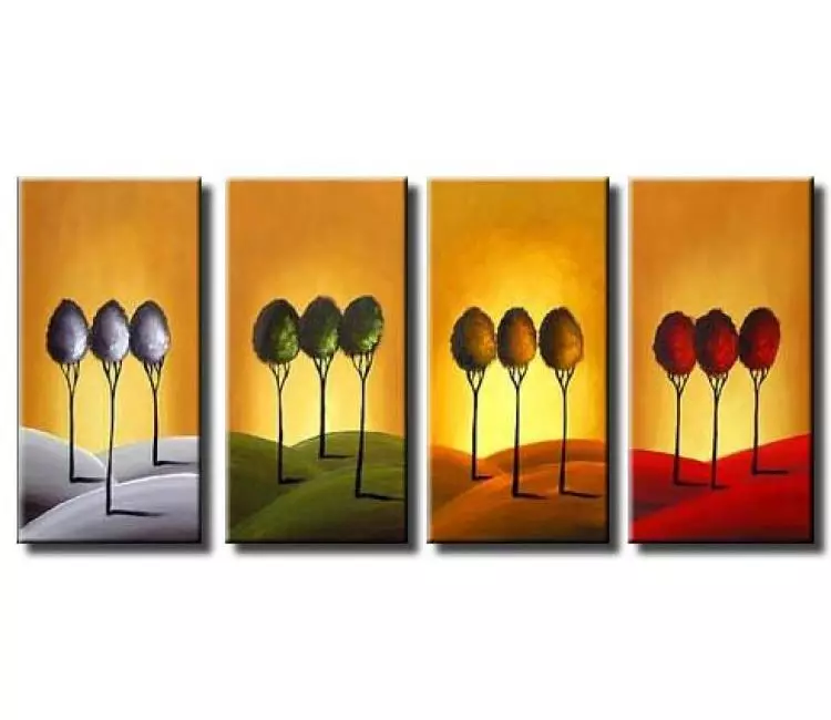 forest painting - four seasons wall art modern original abstract trees painting for living room home decor