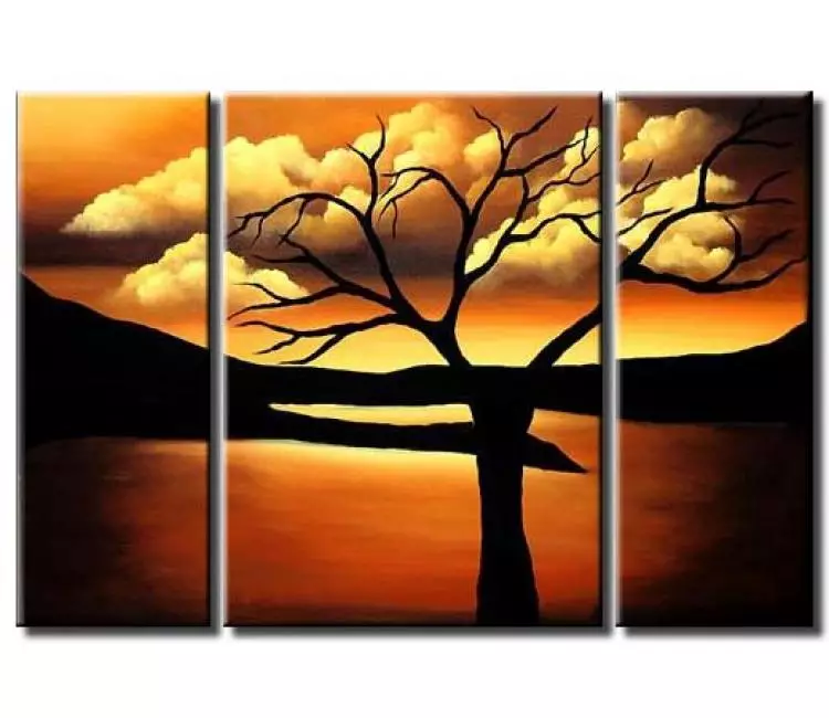 trees painting - modern sunrise desert tree painting on canvas original abstract landscape painting