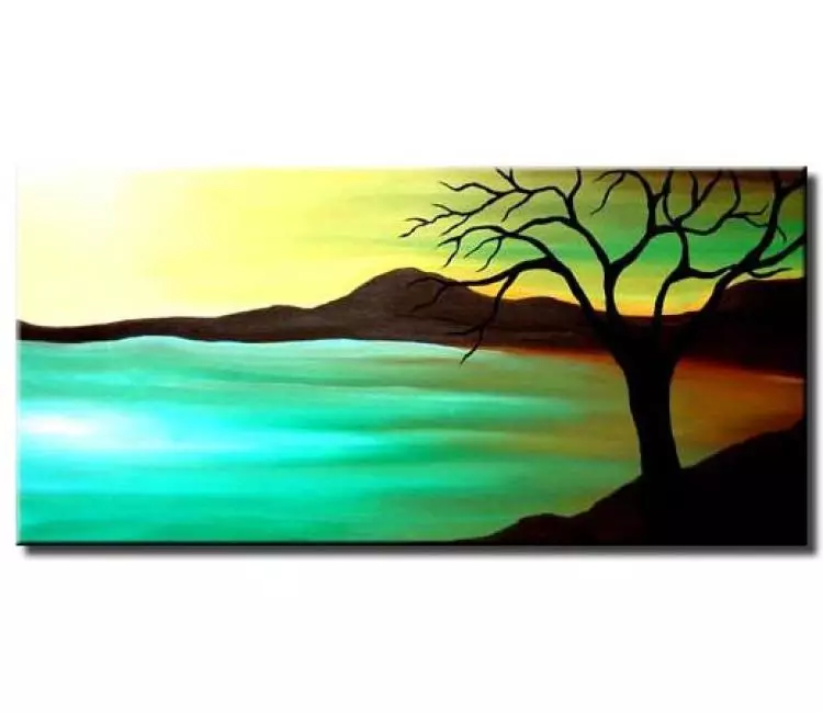 trees painting - original landscape painting on canvas modern turquoise abstract wall painting living room wall art