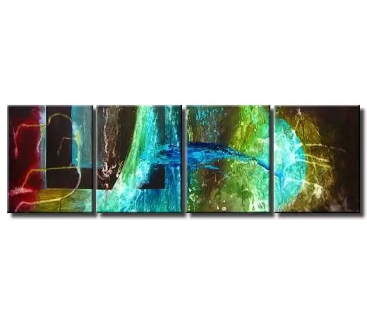 abstract painting - multi panel abstract painting on canvas big large turquoise green modern art