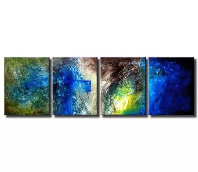 cosmos painting - contemporary blue green abstract art wall painting on canvas for modern living room and home decor