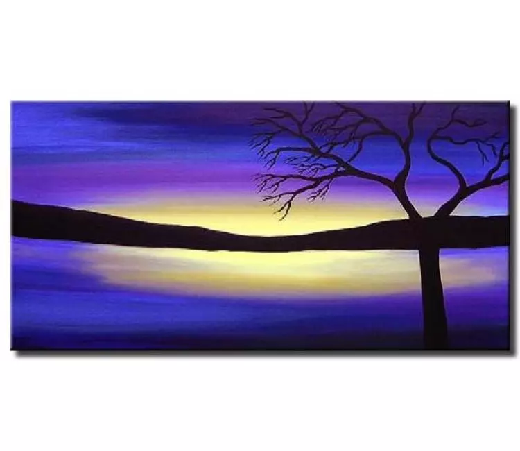 landscape painting - purple landscape painting on canvas original abstract tree painting for modern living room and home decor