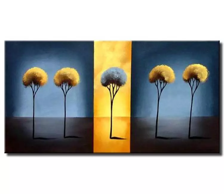 forest painting - blue yellow abstract trees painting on canvas original beautiful art for modern living room and home decor