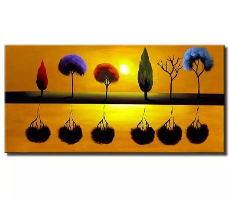 forest painting - colorful abstract trees painting on canvas original beautiful art for modern living room and home decor