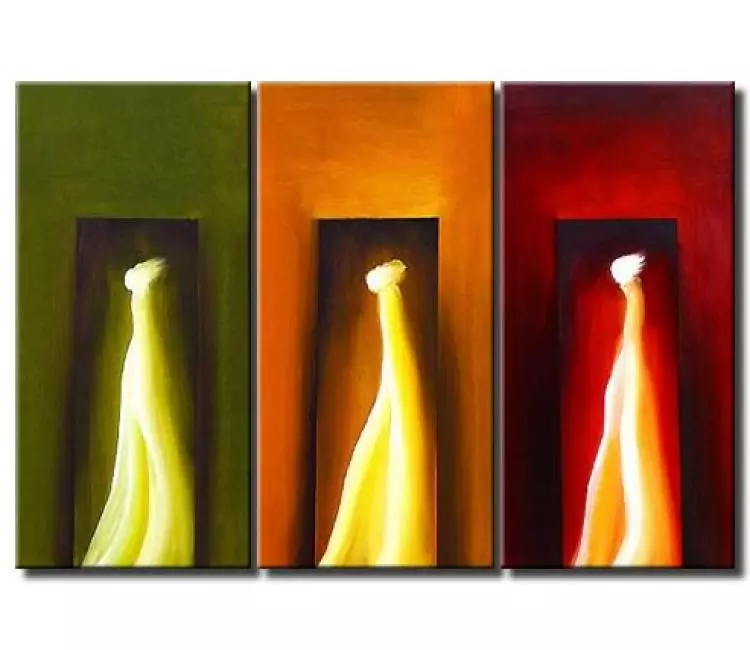 fire painting - multi panel abstract angels painting on canvas red green orange modern art