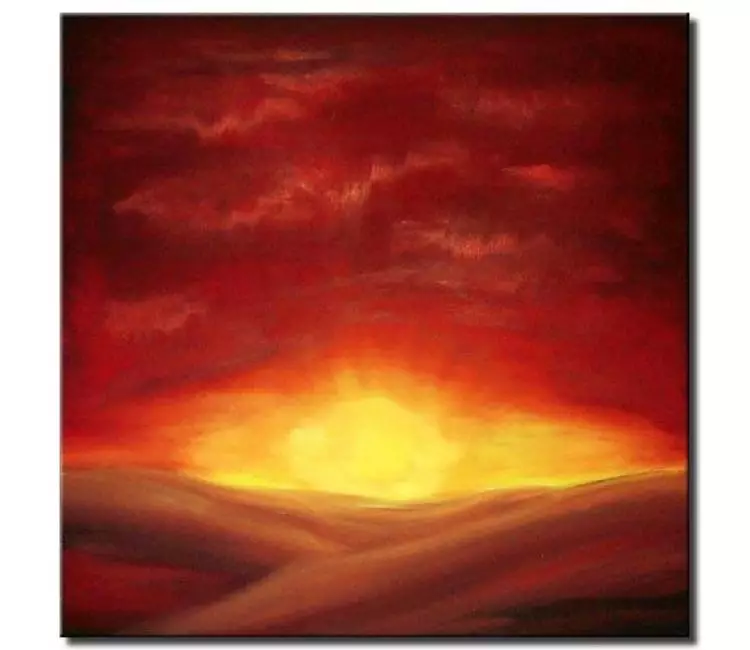 landscape paintings - sunset art-deco contemporary clouds sky red
