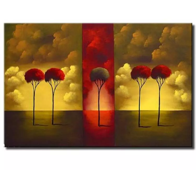 forest painting - modern abstract trees art original contemporary abstract trees on canvas red green colors