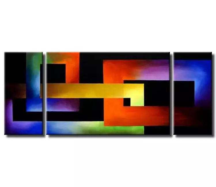 geometric painting - triptych bright colors painting
