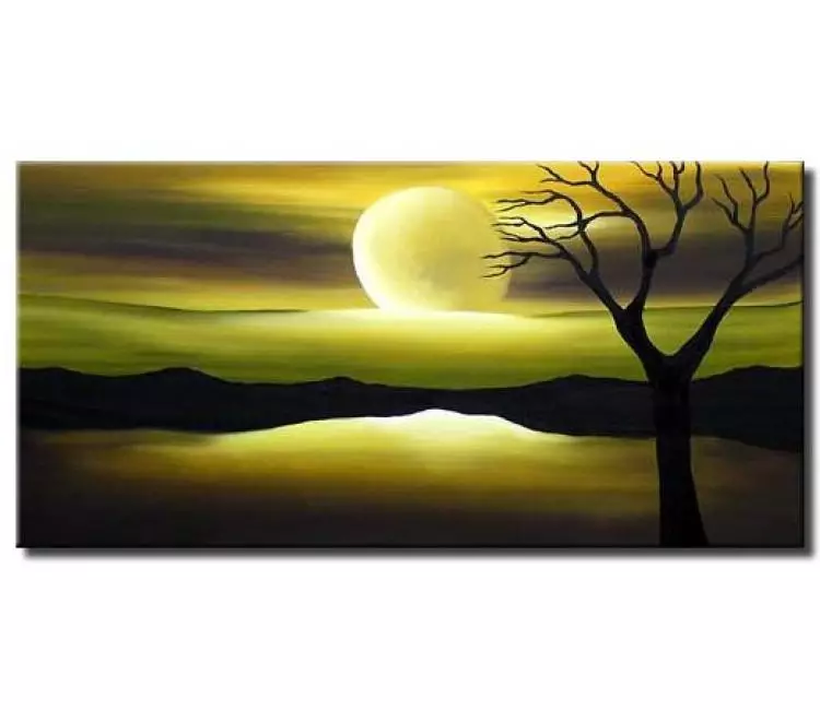 landscape painting - modern abstract landscape painting original moon painting on canvas green painting