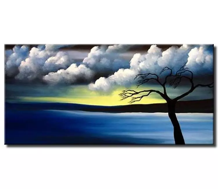 landscape painting - modern abstract landscape painting original tree art on canvas blue painting