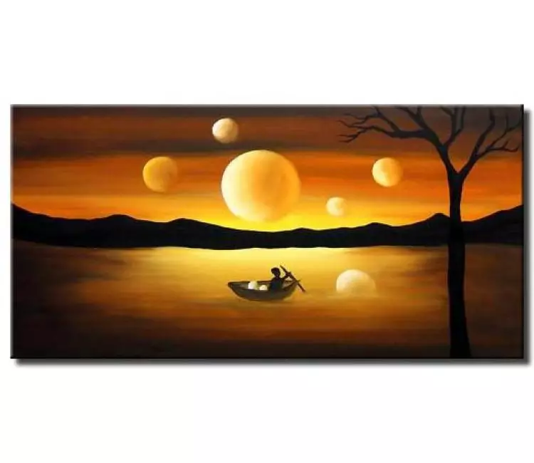 landscape paintings - surrealist landscape moon painting on canvas minimalist modern living room art