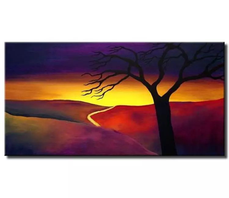 landscape painting - large original contemporary colorful abstract landscape tree art  for living room and office