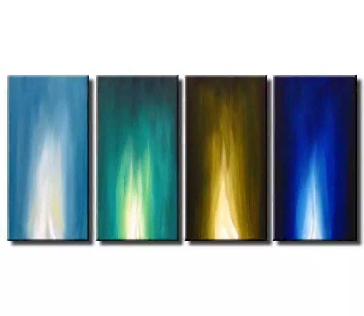 fire painting - large original contemporary colorful blue green abstract art  for living room and office