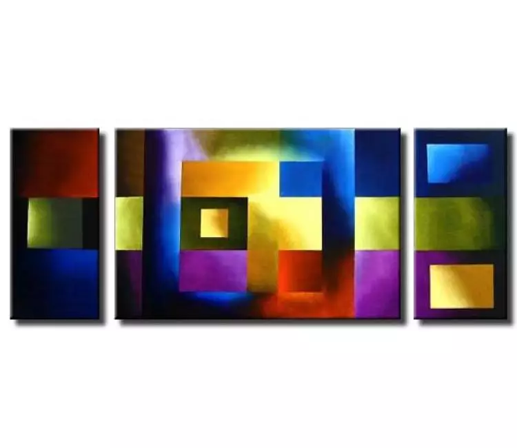 geometric painting - colorful triptych canvas