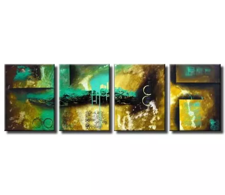 large original contemporary turquoise yellow abstract painting wall art  for living room and office