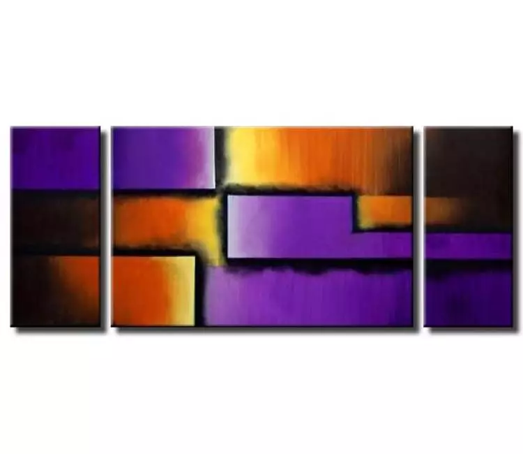geometric painting - triptych canvas purple abstract