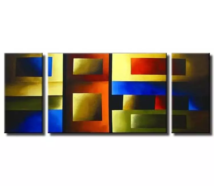 geometric painting - abstract squares on three panels