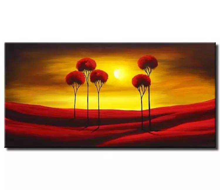 forest painting - contemporary abstract landscape tree art on canvas modern original painting living room wall art red gold