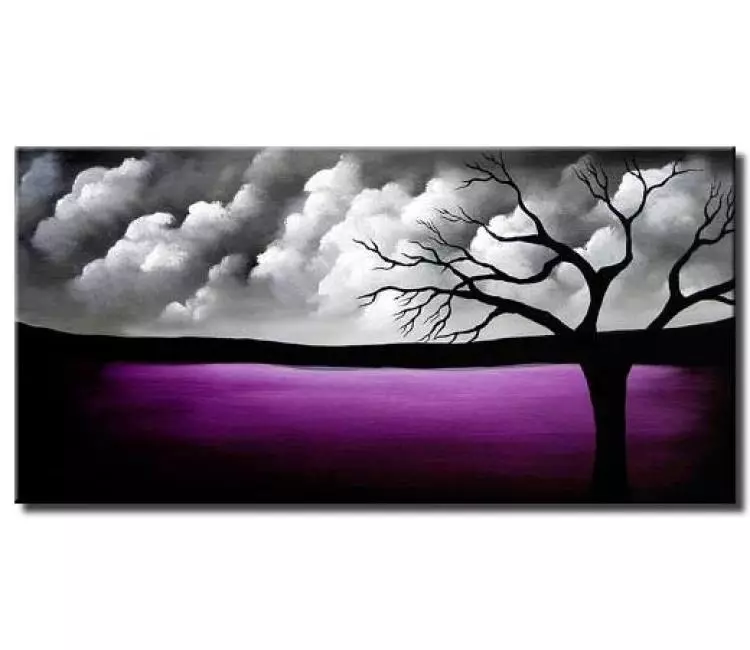 landscape painting - purple gray contemporary abstract landscape tree art on canvas modern original painting living room wall art