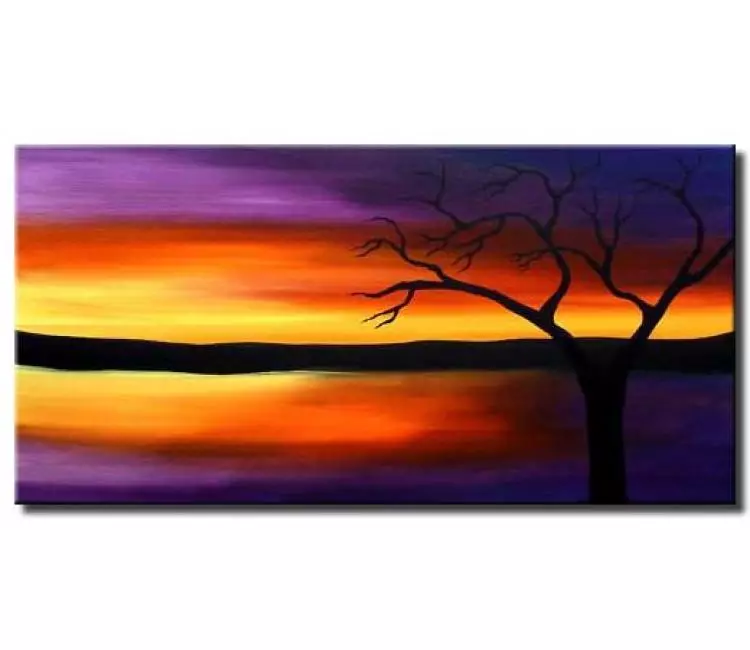 landscape painting - contemporary abstract landscape tree art on canvas purple modern original painting living room wall art