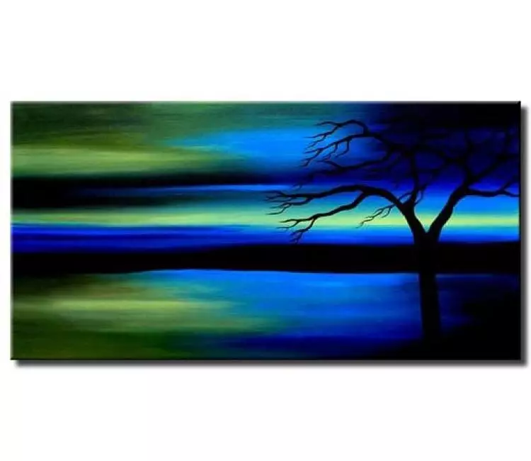 landscape painting - blue green abstract landscape art on canvas modern original painting minimalist living room wall art