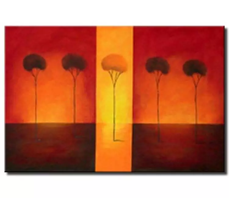 landscape paintings - blooming trees red