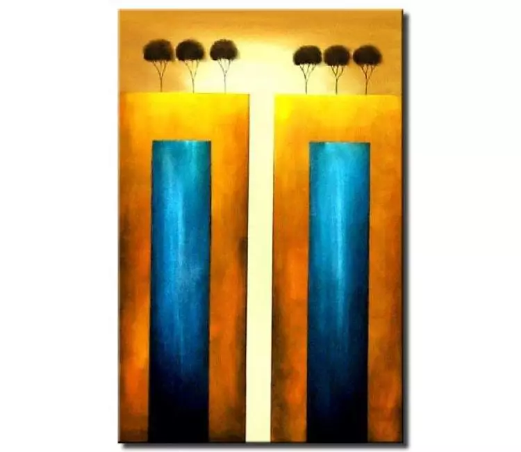 forest painting - trees contemporary glow blue art-deco home-decor